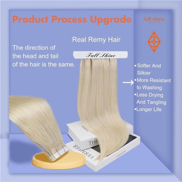 Full Shine Tape In Hair Extensions Double Sided Human Hair Extensions Tape ins - Picture 2 of 6